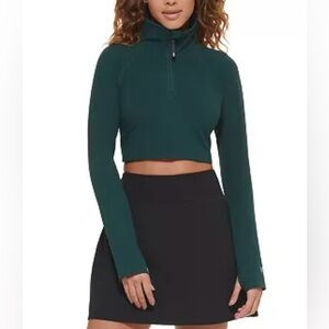 DKNY Performance Quarter-Zip Cropped Long-Sleeve Top L NWOT